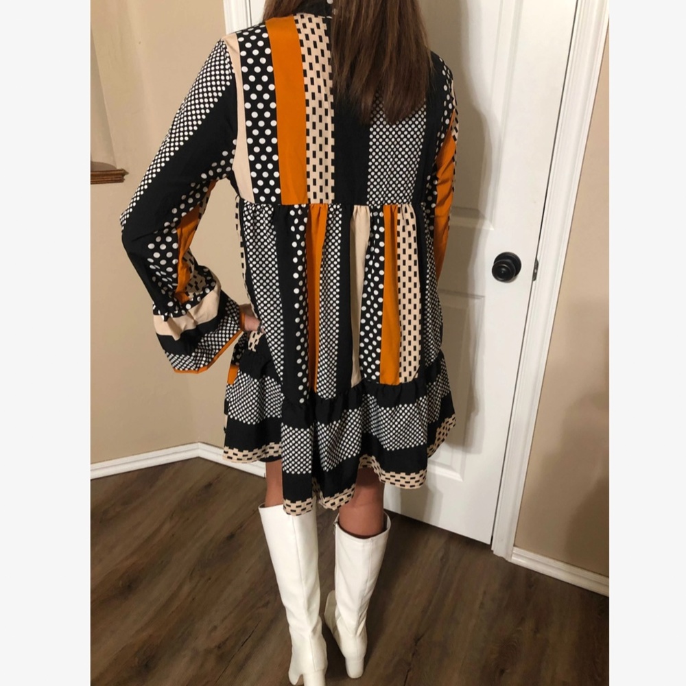 Color Block Polka Dot Ruffle Mini Dress - Picture 7 of 9